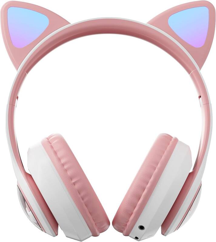 Back. RISOKEYS - Cat Ear Bluetooth Headphones for Kids & Adults, Wireless Foldable,and Volume Control for iPhone/iPad - Pink.