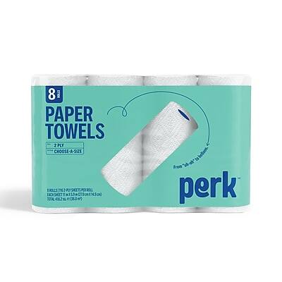 8 BOLLS PAPER TOWELS  
2 PLY  
CHOOSE-A-SIZE  
1 ROLL 100 SHEETS PER ROLL  
TOTAL 800 SHEETS PER PACK  
perk  
From "perk"