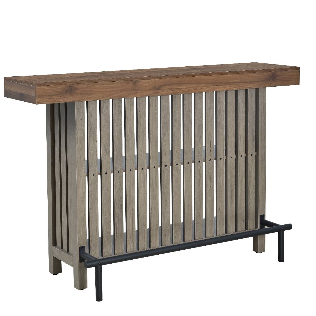 Alt View 6. Loheer - Loheer 3-in-1 Bar Table, Counter Height Table with Wine Storage, Slatted Panel Design, Brown and Gray - Gray and Brown.
