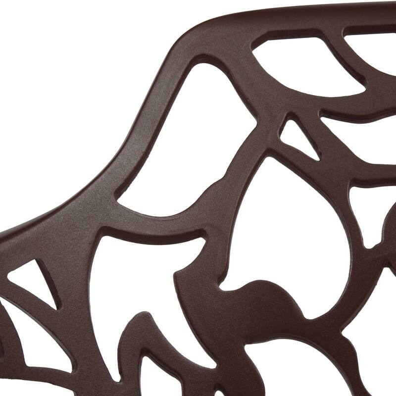 Alt View 2. LeisureMod - Set of 2 Devon Aluminum Dining Chair with UV-Protected Aluminum Frame Floral Cutout Design for Indoor Outdoor - Brown.