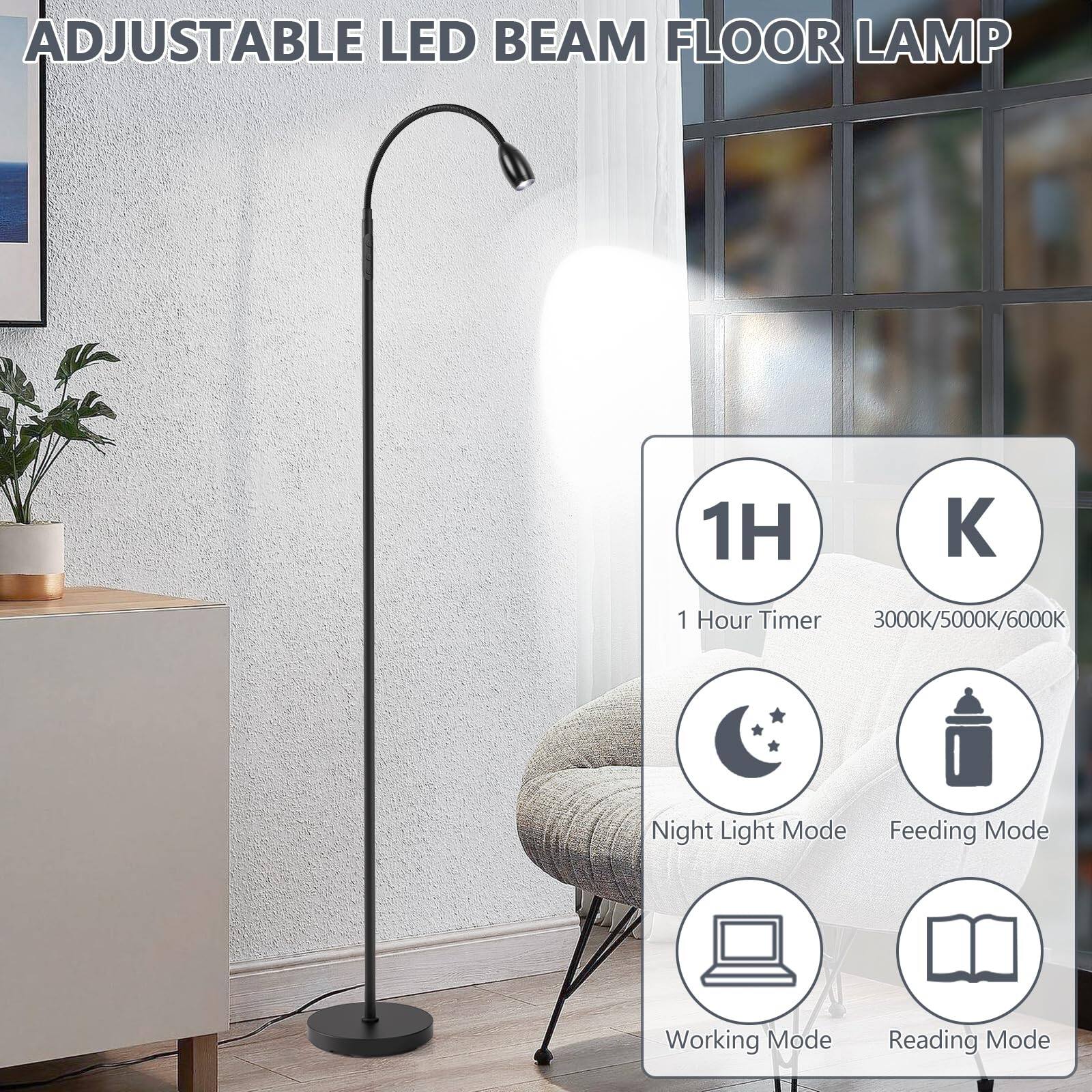 ADJUSTABLE LED BEAM FLOOR LAMP

- 1H: 1 Hour Timer
- K: 3000K/5000K/6000K
- Night Light Mode
- Feeding Mode
- Working Mode
- Reading Mode