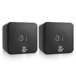 Pyle - Pcb4bk 200-watt 4-in. Mini-cube Bookshelf Speaker Set, 2 Count - Black
