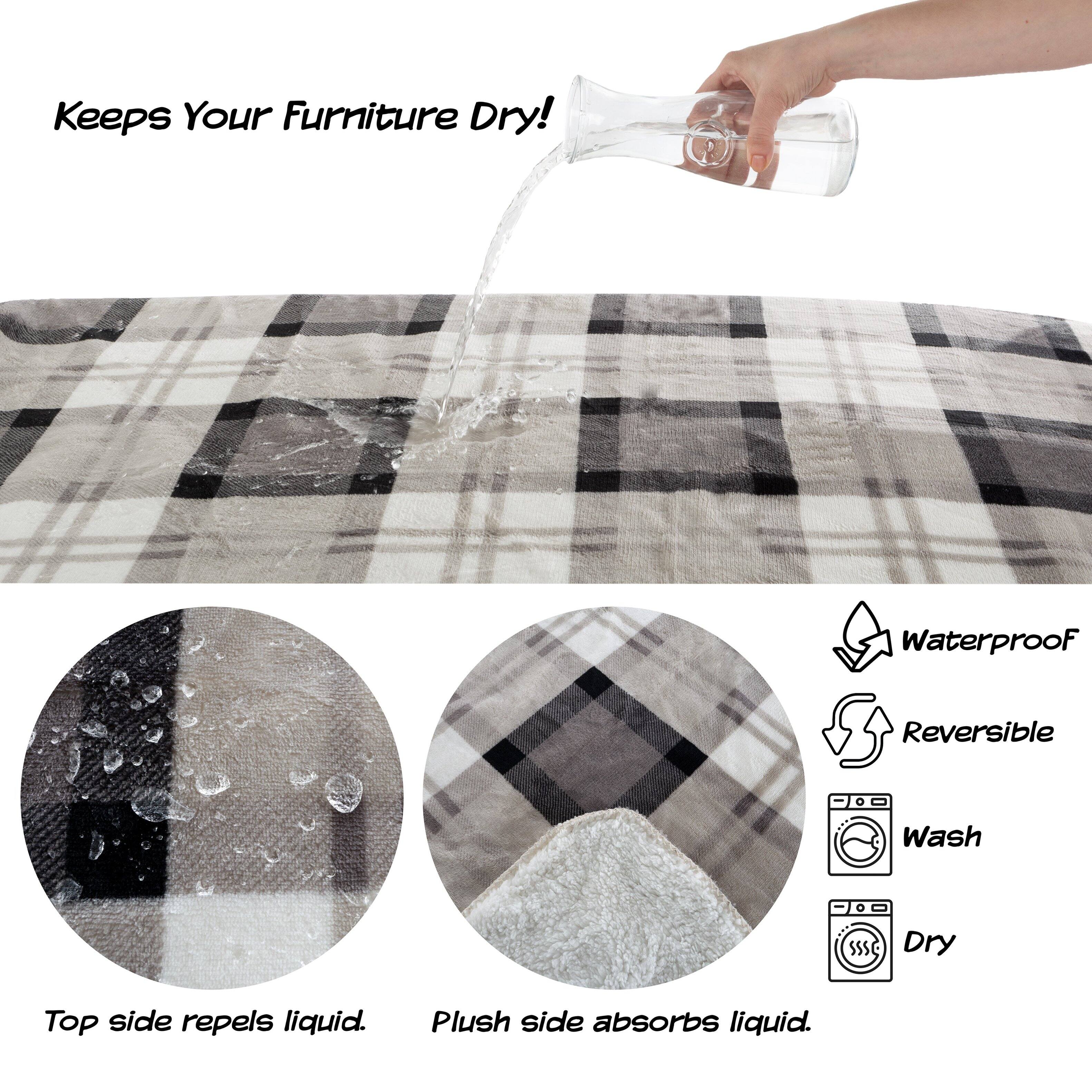 Keeps Your Furniture Dry! Waterproof Reversible Wash & Dry Top side repels liquid. Plush side absorbs liquid.