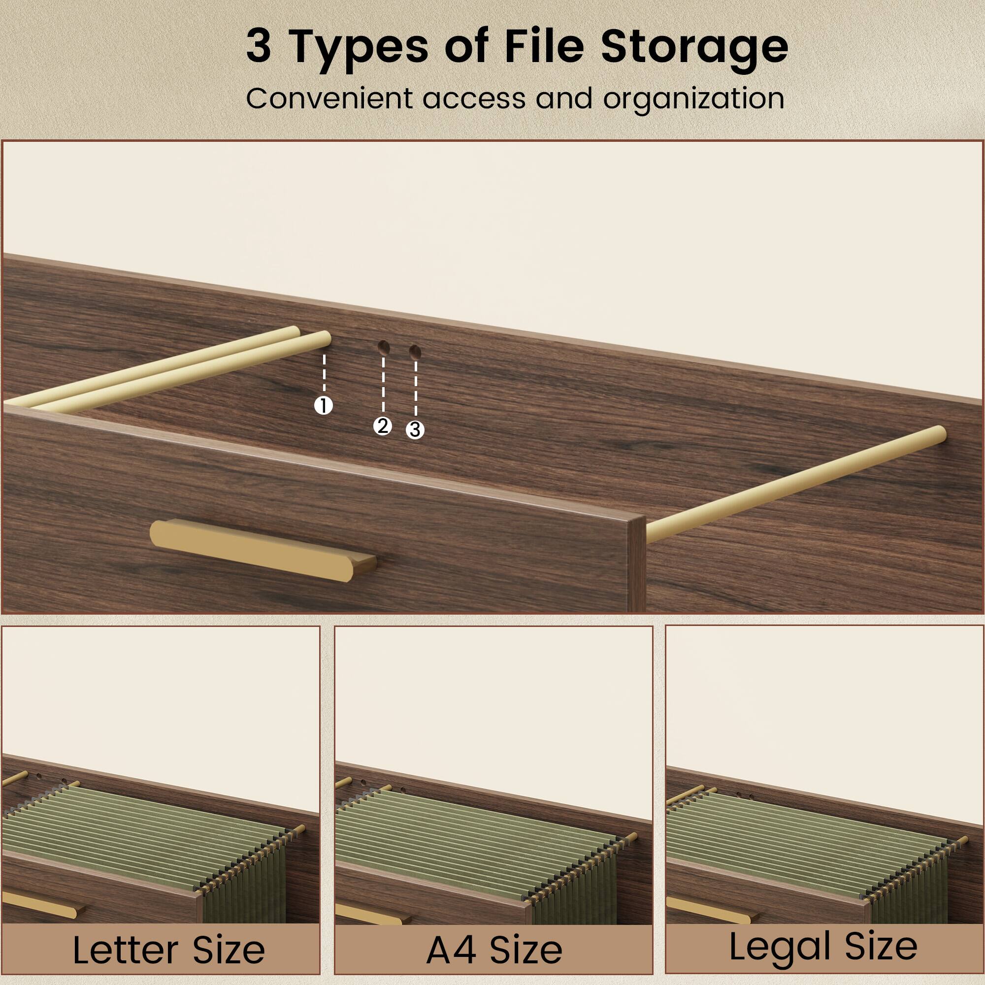 3 Types of File Storage  
Convenient access and organization  

1. Letter Size  
2. A4 Size  
3. Legal Size