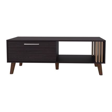 Front. TuHome - Vance 47" Wide Coffee Table With One Open Shelf And One Pull Down Cabinet Door, Living Room, Storage - Black.