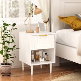 LUCKY ONE - 22.8" Assembled Nightstand 1-Drawer 1-Shelf Gold Handle - White