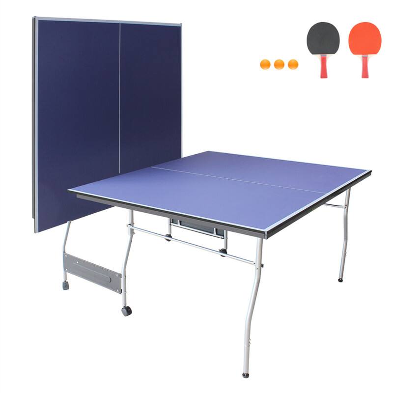 Alt View 6. HTUTWOO - 8*4.5ft Mid-Size Table Tennis Table -Foldable & Portable Ping Pong Table Set with Net,2 Paddles and 3 Balls,Indoor Games - Blue.