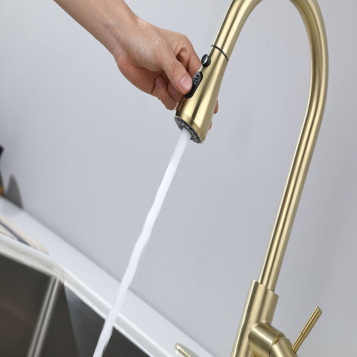 Alt View 10. Ropilly - Ropilly Pull Out Kitchen Faucet Brushed Gold Single Handle High Arc Sink Faucet - Brushed Gold.