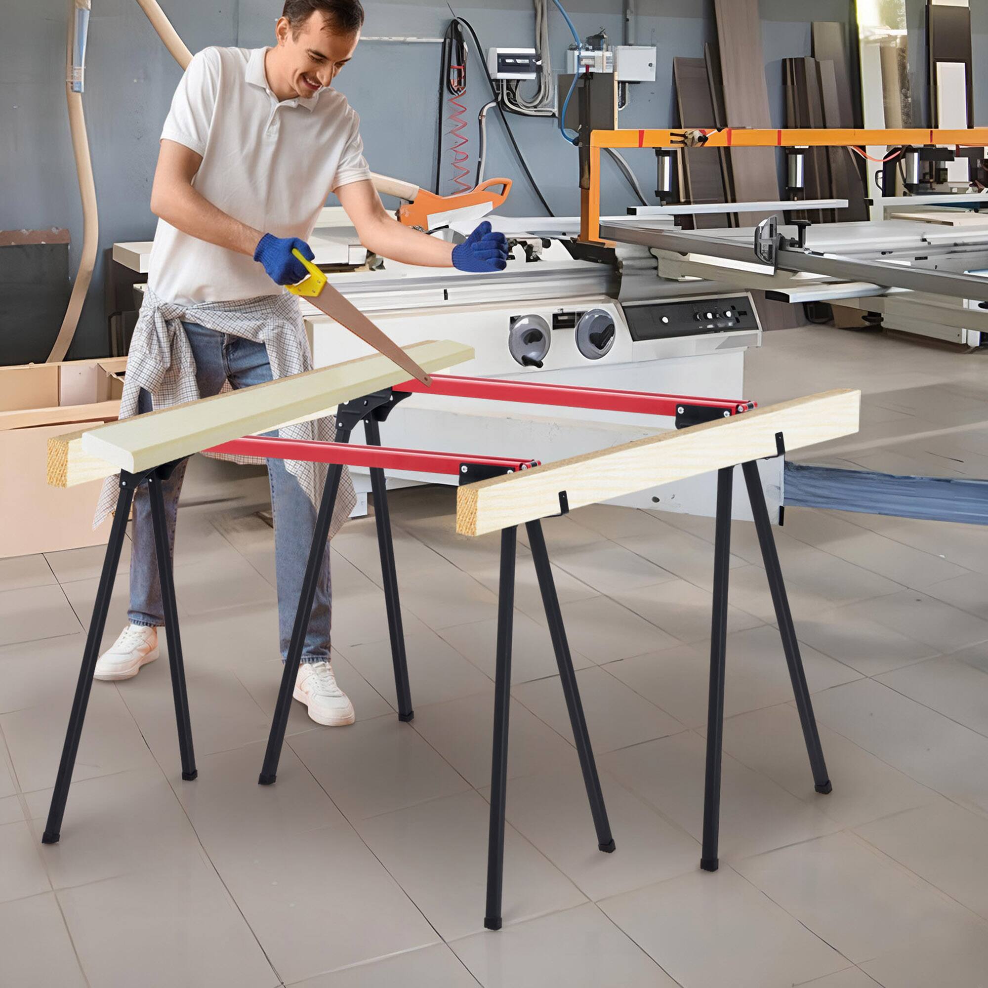 Alt View 2. Gymax - Gymax 2 Pack Folding Saw Horses Work Table w/ Quick Open Legs & 2 x 4 Support Arms - Red, Black.