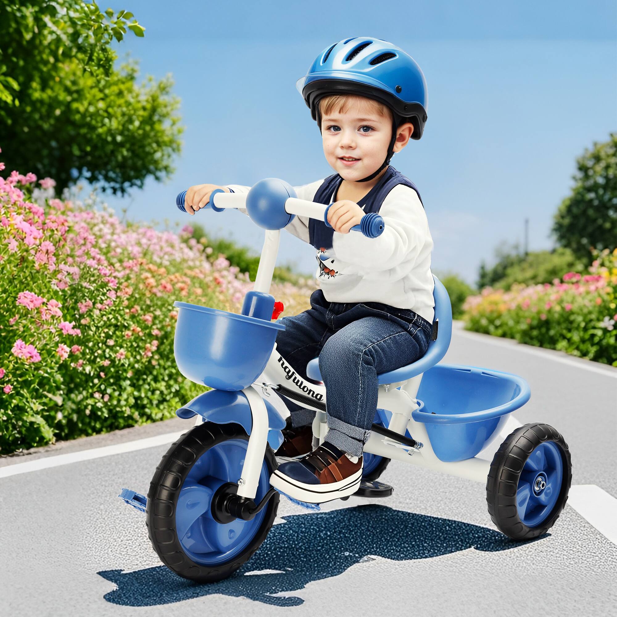 Alt View 8. Topteng - 2-in-1 Toddler Tricycle with Steerable Push Handle - High Carbon Steel Frame, Foldable Footrest, Blue, for Boys & Girls.