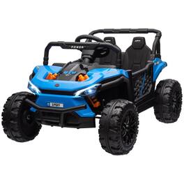 BreeBe - Qaba 12V Kids UTV Ride On Truck, Battery Powered Off-Road Electric Car w/ Remote, Suspension, LED Lights, 3 Speeds - Blue