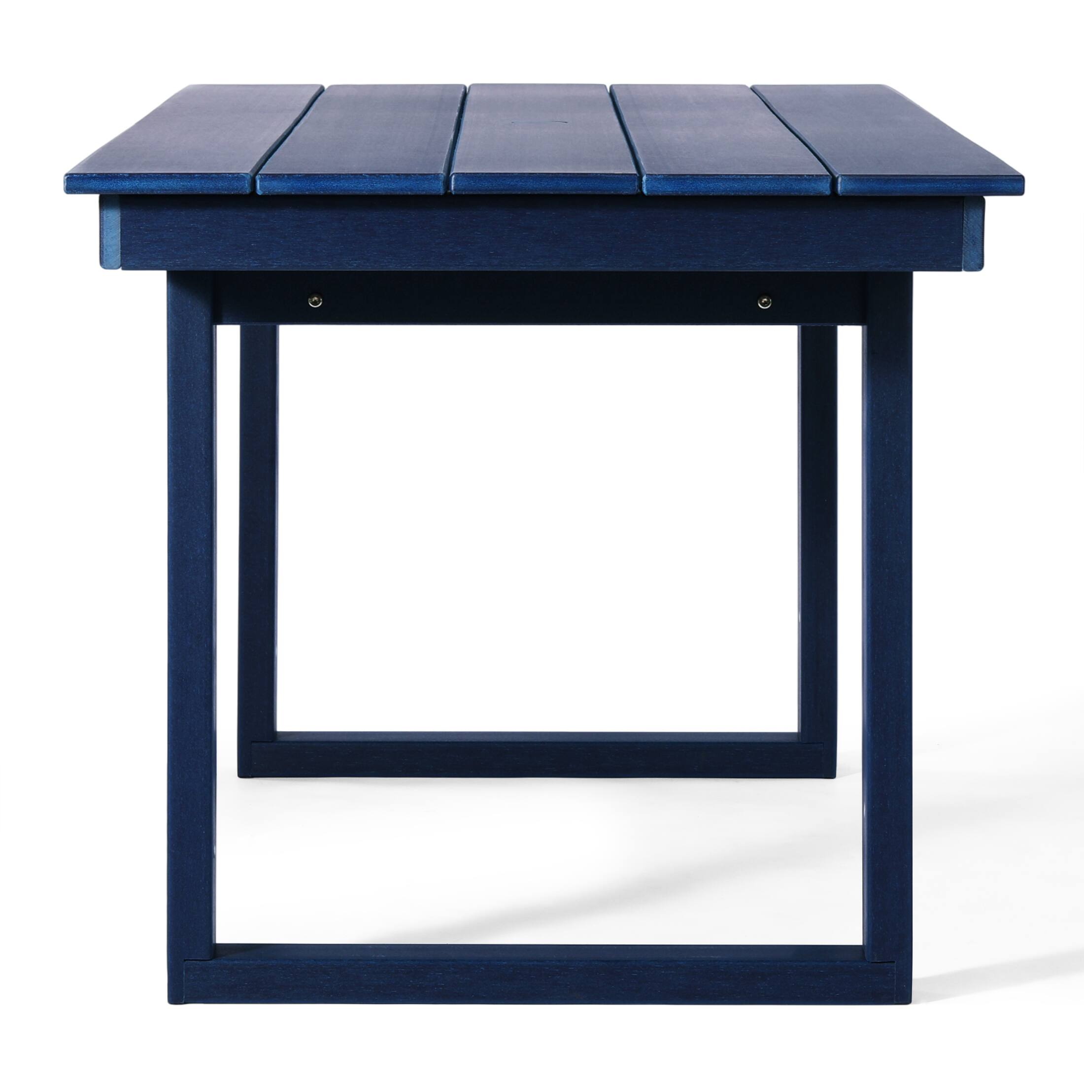 Back. WestinTrends - WestinTrends Paloma 68" Outdoor HDPE Modern Rectangular Patio Dining Table With Umbrella Hole - Navy Blue.