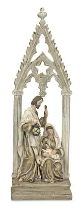 BreeBe - Holy Family Nativity Arch with Gold Finish 23.25"H - Brown, White, Copper