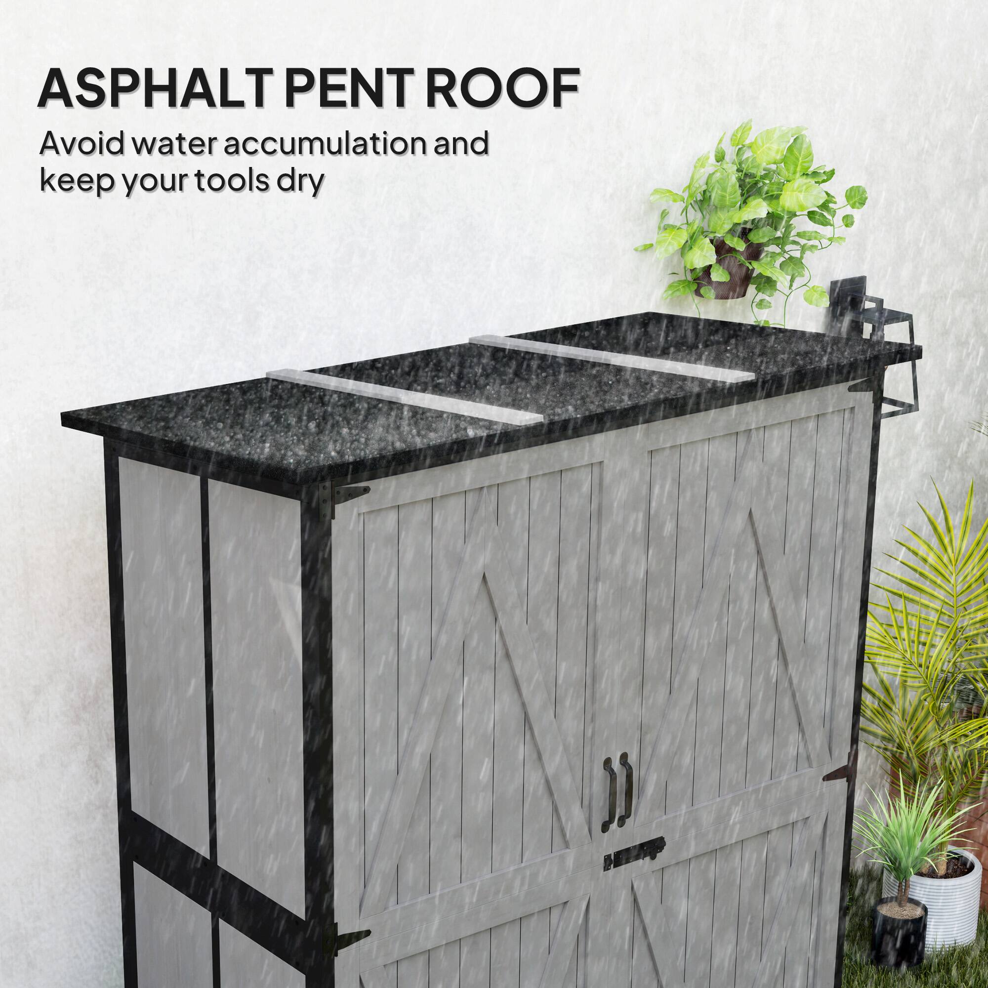 ASPHALT PENT ROOF (Avoid water accumulation and keep your tools dry)
