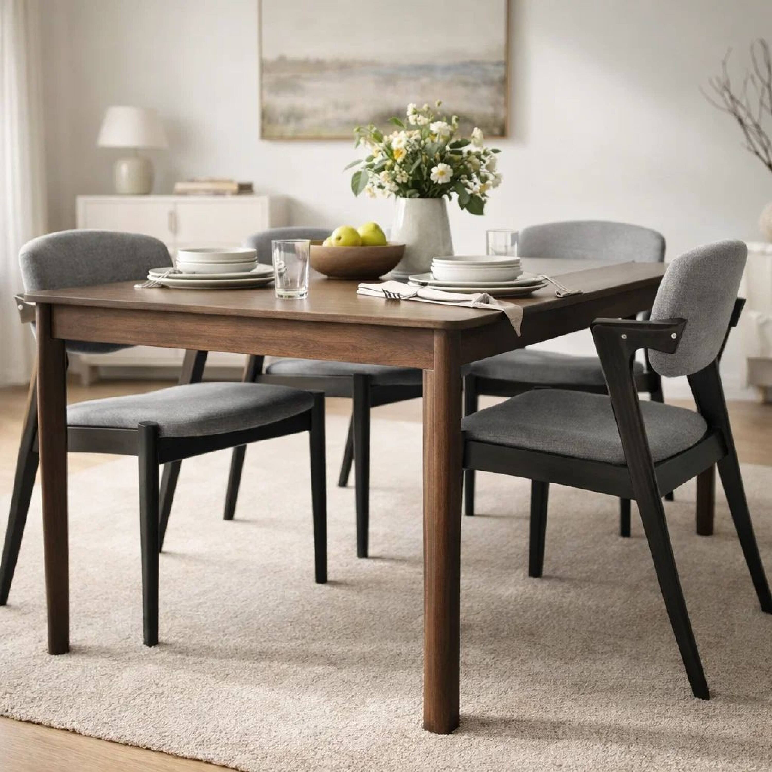 Alt View 7. Manhattan Lane - 21 Inch Side Chair, Set of 2, Gray Fabric Upholstery, Clean Angled Legs - Gray, Black.