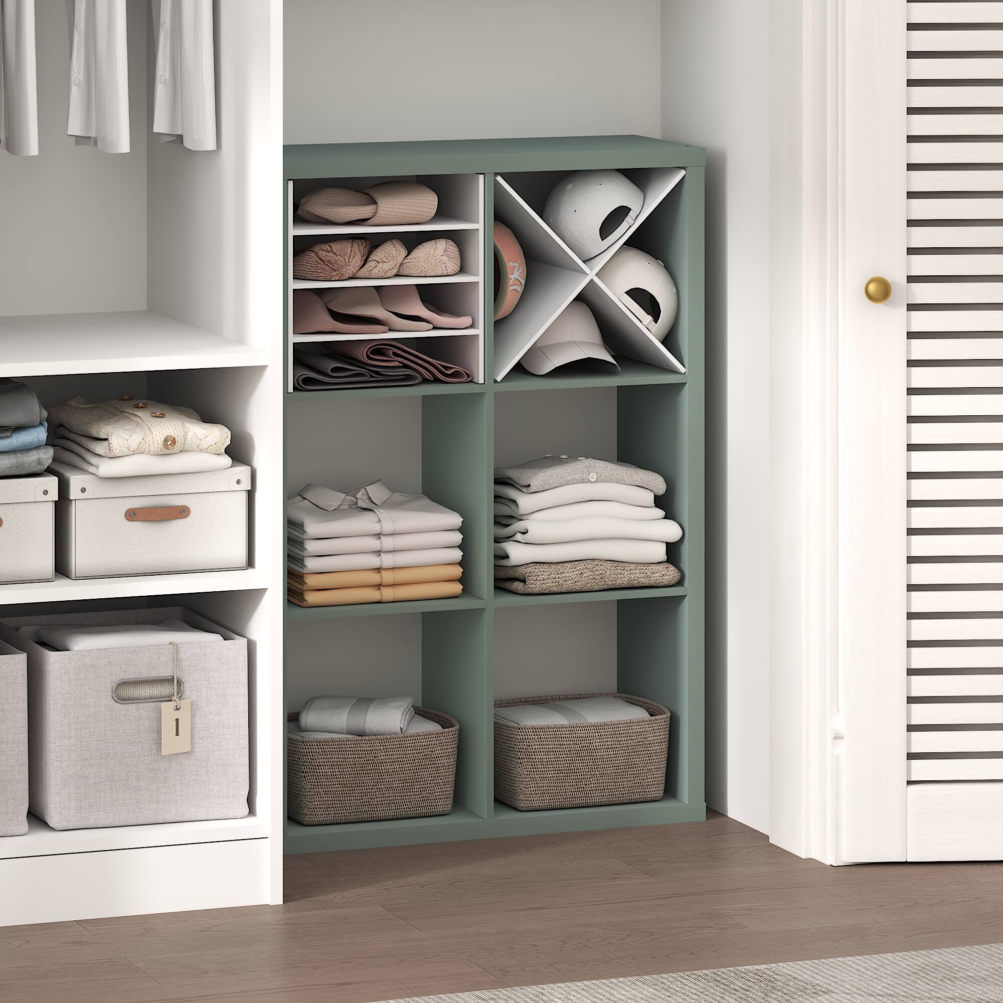 Alt View 1. Furinno - CUBIC Closet Organizers, 6-Cube Open Closet Organizer, Extra Thick Frame, for Wardrobe, Bedroom, Living Room - Sage Green.