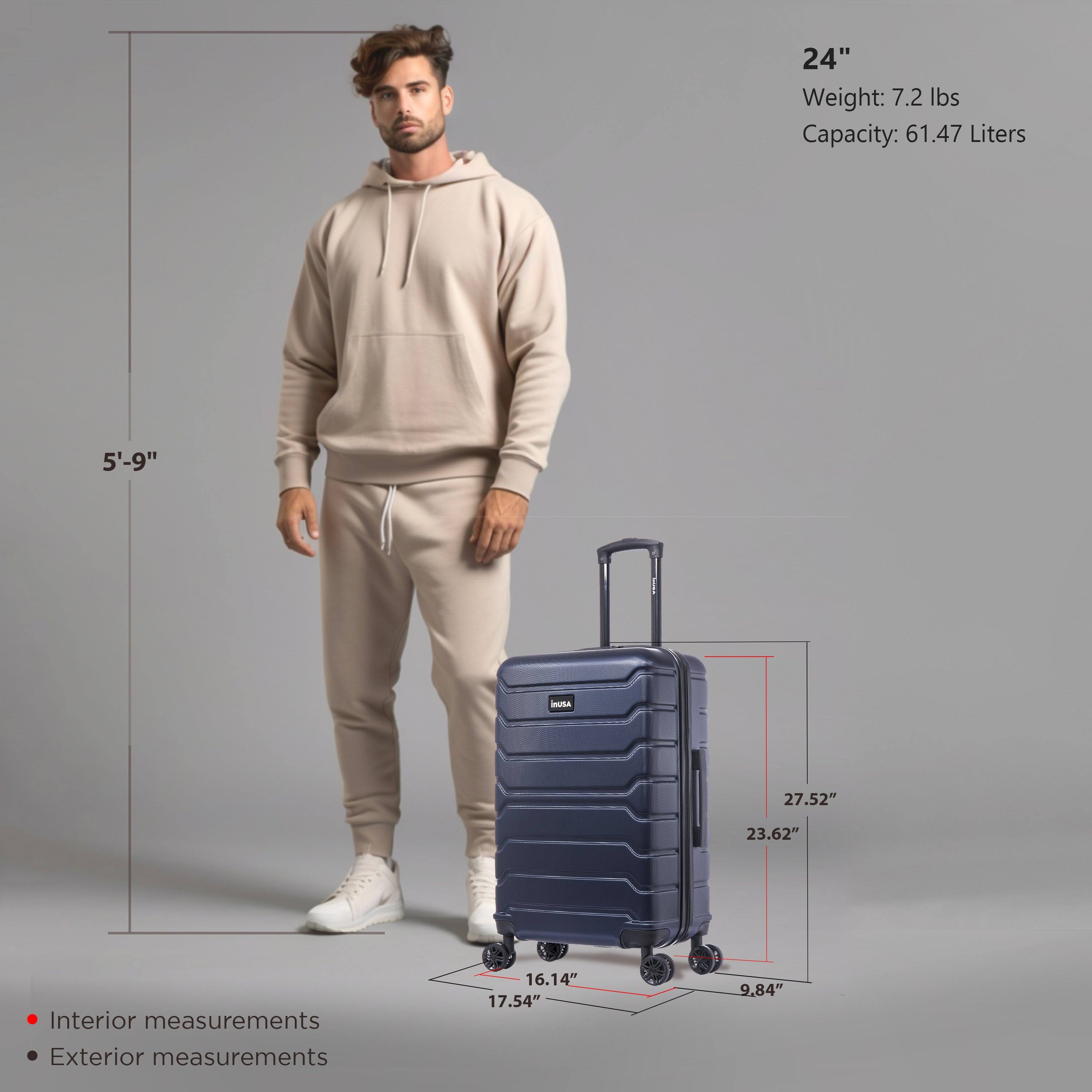 24"  
Weight: 7.2 lbs  
Capacity: 61.47 Liters  

5'-9"  

Interior measurements:  
16.14" x 17.54" x 9.84"  

Exterior measurements:  
23.62" x 27.52" x 9.84"