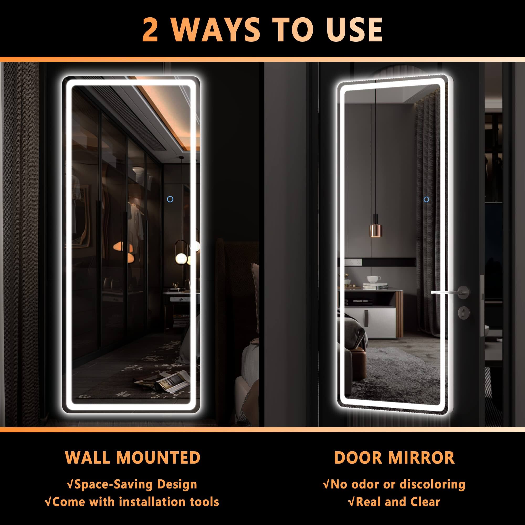 2 WAYS TO USE

WALL MOUNTED
- Space-Saving Design
- Come with installation tools

DOOR MIRROR
- No odor or discoloring
- Real and Clear