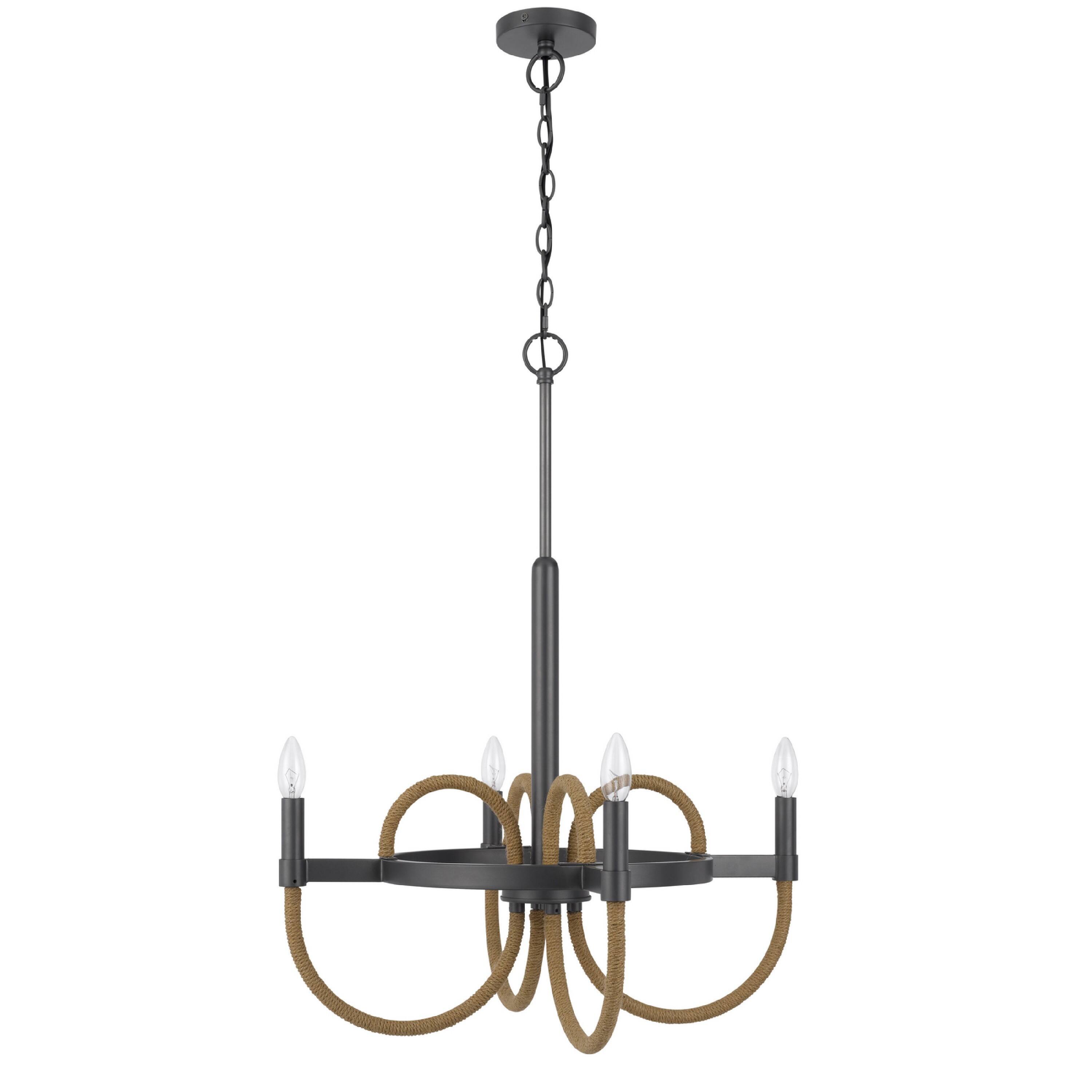 Back. Manhattan Lane - 4 Light Candelabra Chandelier, Burlap Accents, 24 Inch - Charcoal Gray, Brown.