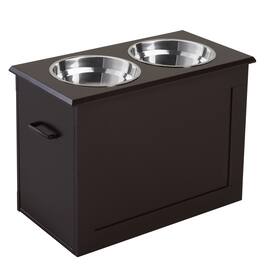 Pawhut - Raised Pet Feeding Storage Station with 2 Stainless Steel Bowls Base for Large Dogs and Other Large Pets - Coffee