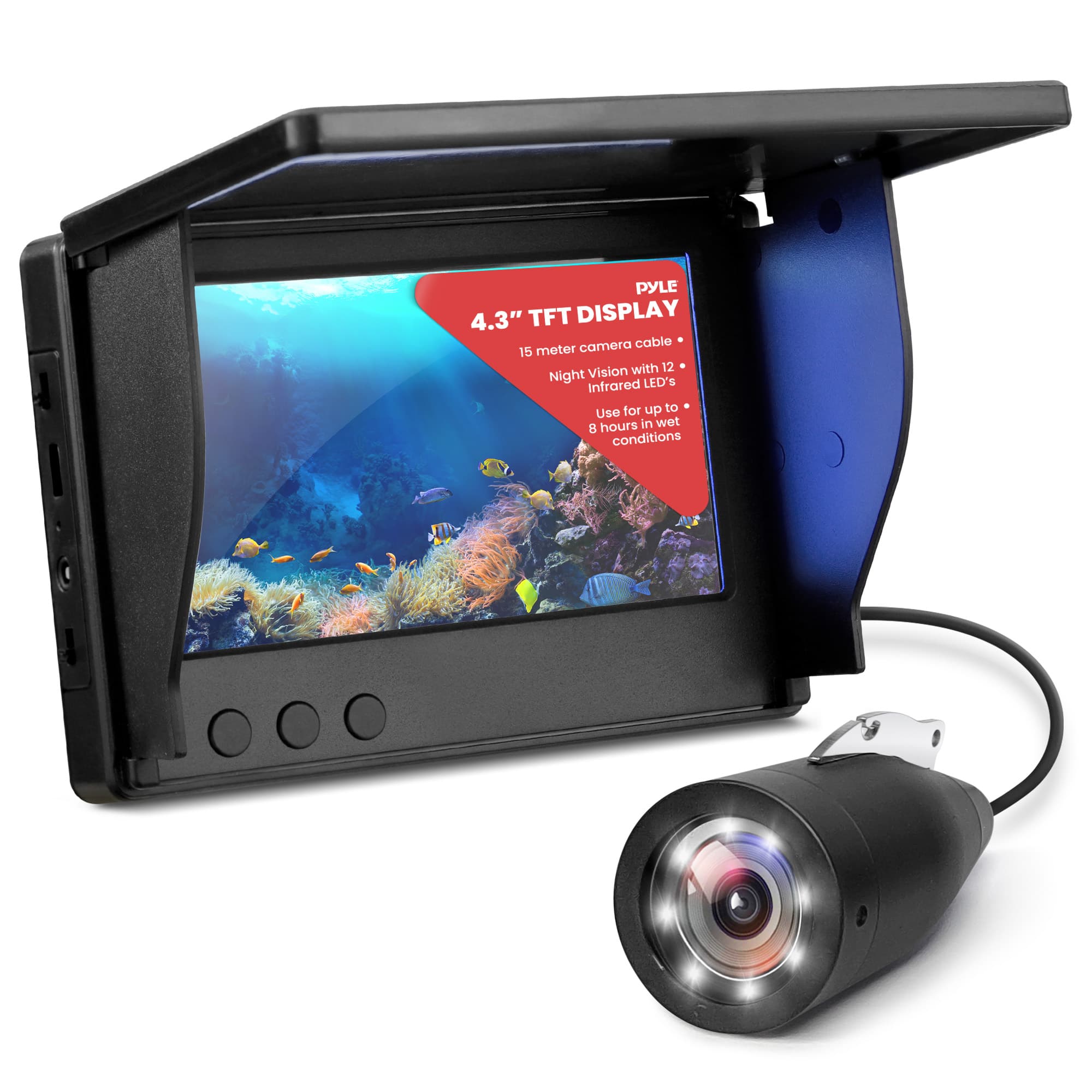 Photos - Fish Finder Pyle  4.3” Portable Underwater Fishing Camera with TFT LCD Monitor, 1000TVL IP68 Waterproof Camera, 12 Infrared Lights 