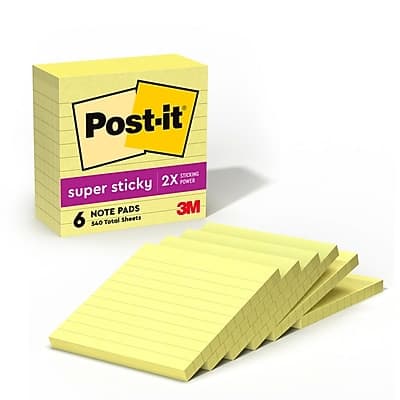 "Post-it - Super Sticky Notes, 4"" x 4"", Canary Collection, Lined, 90 Sheet/Pad, 6 Pads/Pack (675-6SSCY) - Canary Yellow" price history on PriceWatchPro