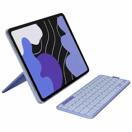 Front. Logitech - Logitech Flip Folio Keyboard/Cover Case (Folio) for 11" Apple iPad Pro 11 (2024), iPad Air 11 (2024), iPad Air (5th - Purple.