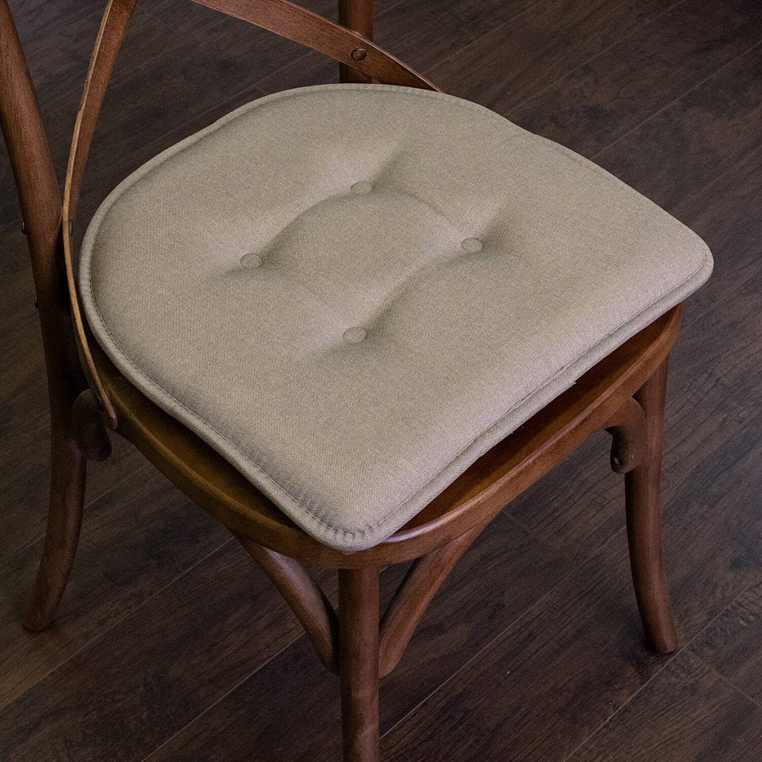 Left. Sweet Home Collection - Solid Color U Shaped Memory Foam 17" x 16" Chair Cushions, 2-Pack - Khaki.