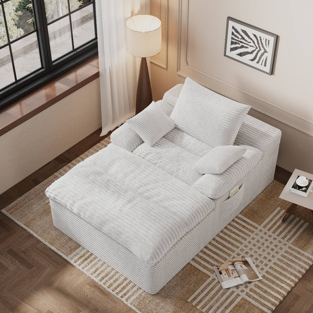 Front. Ropilly - Ropilly Single Seat Corduroy Sofa Deep Seat Lounge Sofa in Cream White with No Assembly - Cream White.