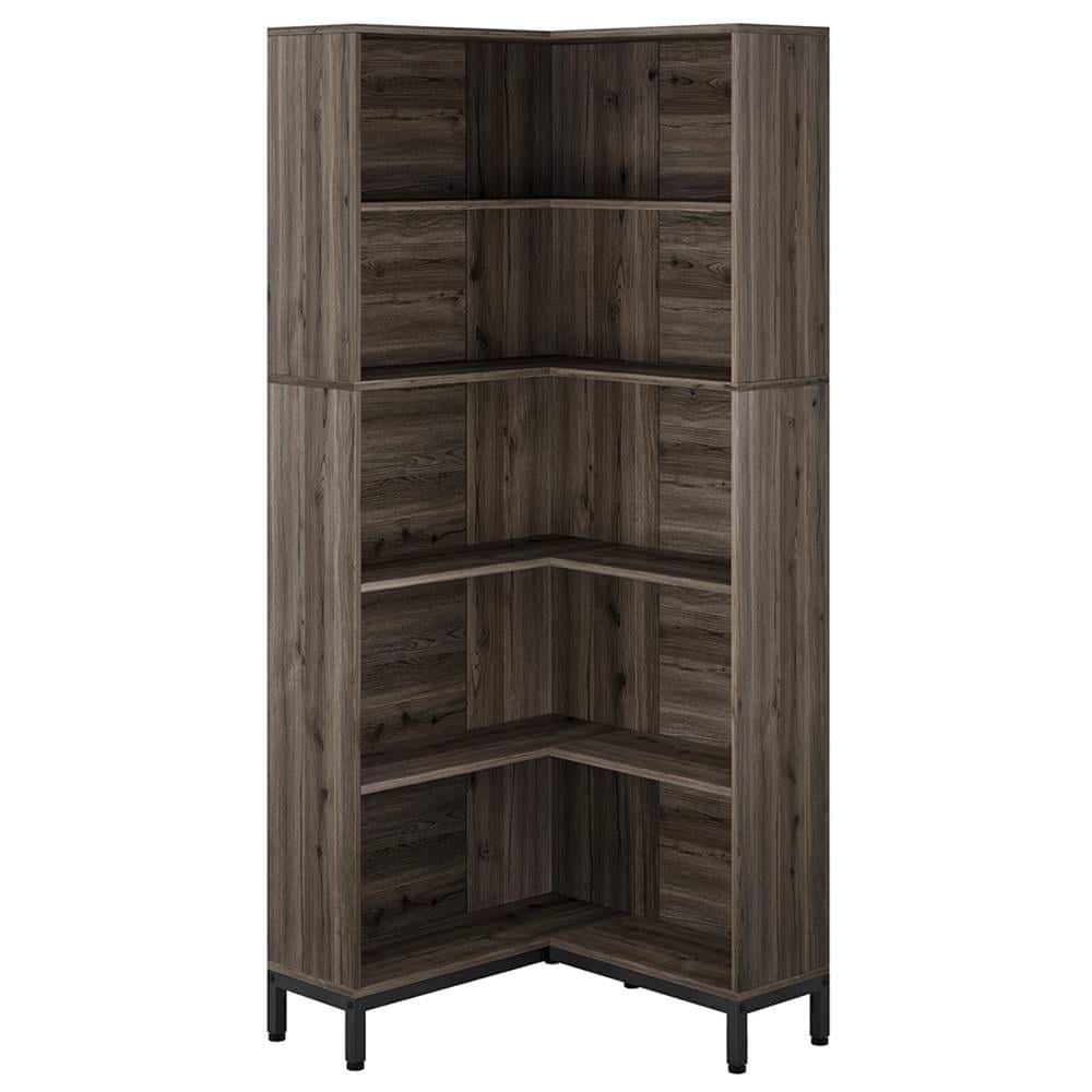Kadyn - Bookshelf, Storage Shelf, Bookcase,6-Tier Corner Bookcase, 71 inch L-Shaped Etagere Bookshelf - Gray & Black
