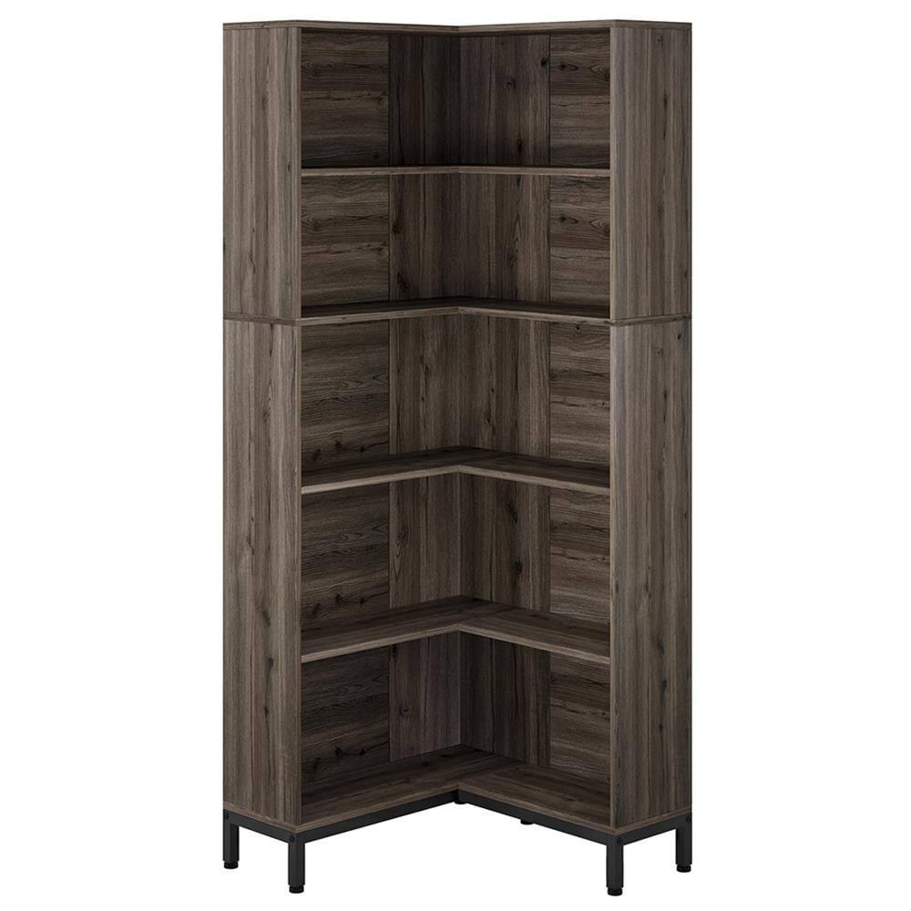 Front. Kadyn - Kadyn Bookshelf, Storage Shelf, Bookcase,6-Tier Corner Bookcase, 71 inch L-Shaped Etagere Bookshelf,Gray & Black - Gray & Black.