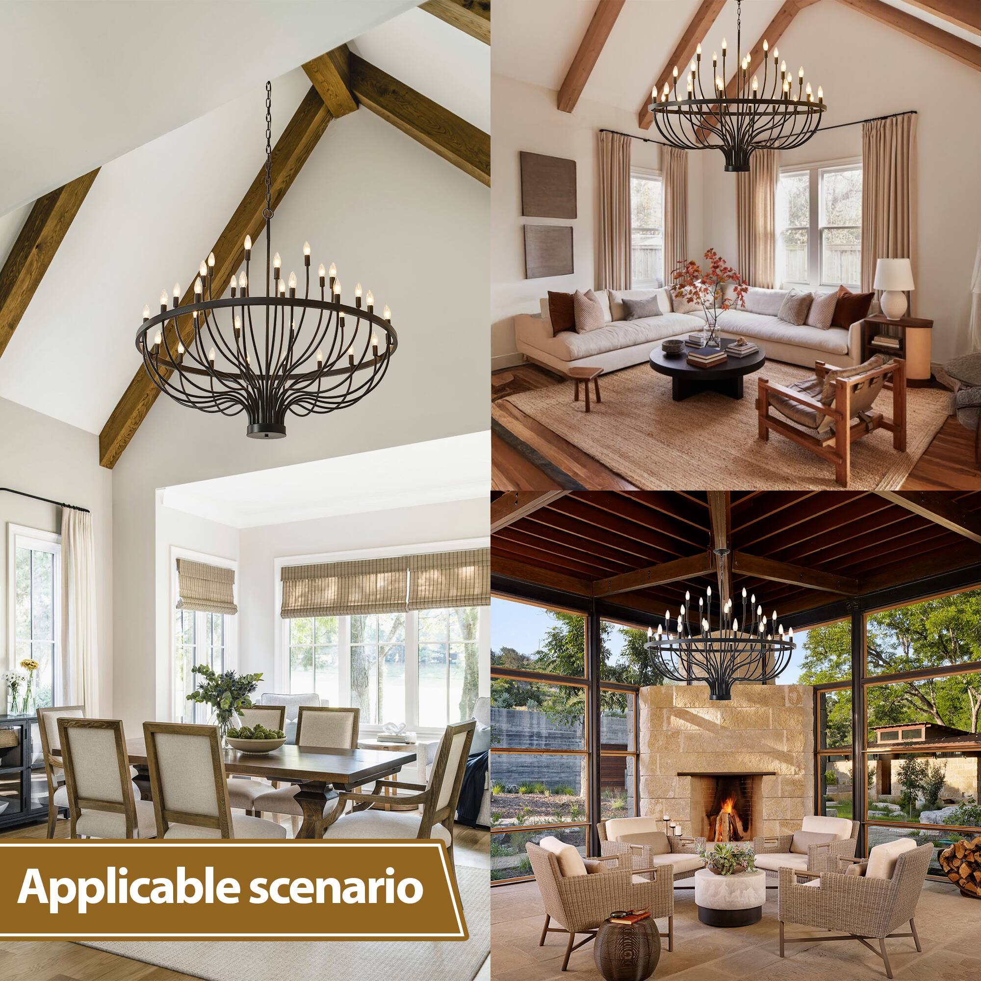 Alt View 2. RYHNUYNE - 47.2-Inch Farmhouse Foyer Chandelier Entryway High Ceiling 33-Light Candle Chandelier Light Fixtures for Hallway - Black.