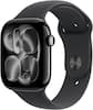 Front. Apple - Apple Watch Series 11 (GPS) 46mm Jet Black Aluminum Case with Black Sport Band - S/M - Jet Black.