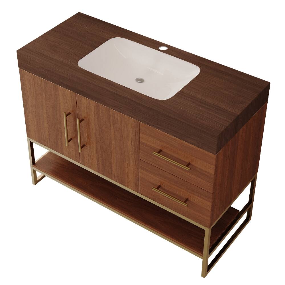 Alt View 7. Loheer - Loheer 36 inch Modern Bathroom Vanity Walnut Freestanding Vanity with Ceramic Sink - Walnut.