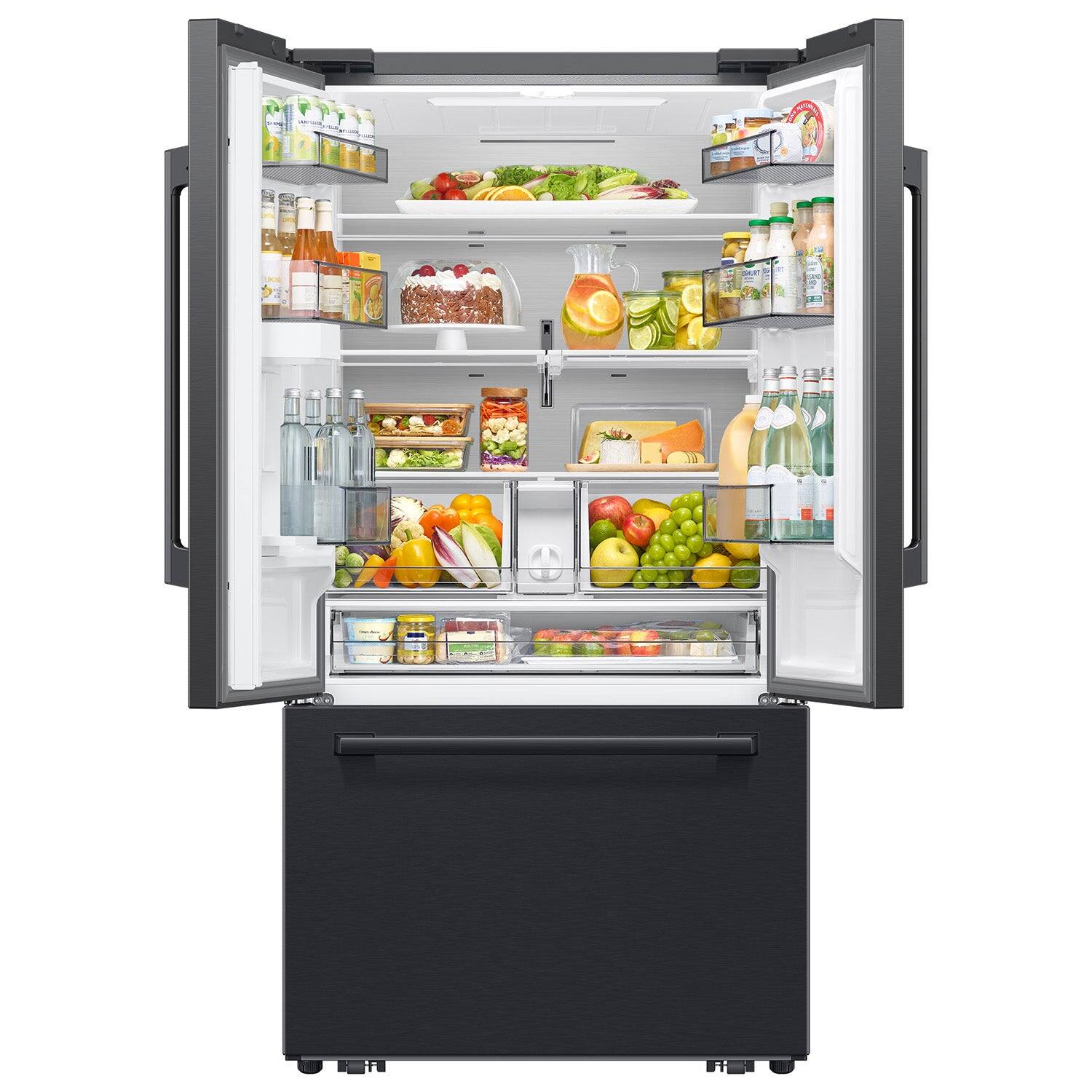 Alt View 20. Samsung - Bespoke AI 30 cu. ft. 3-Door French Door Refrigerator with Zero Clearance Fit & In-Door Tall Water Dispenser - Matte Black Steel.