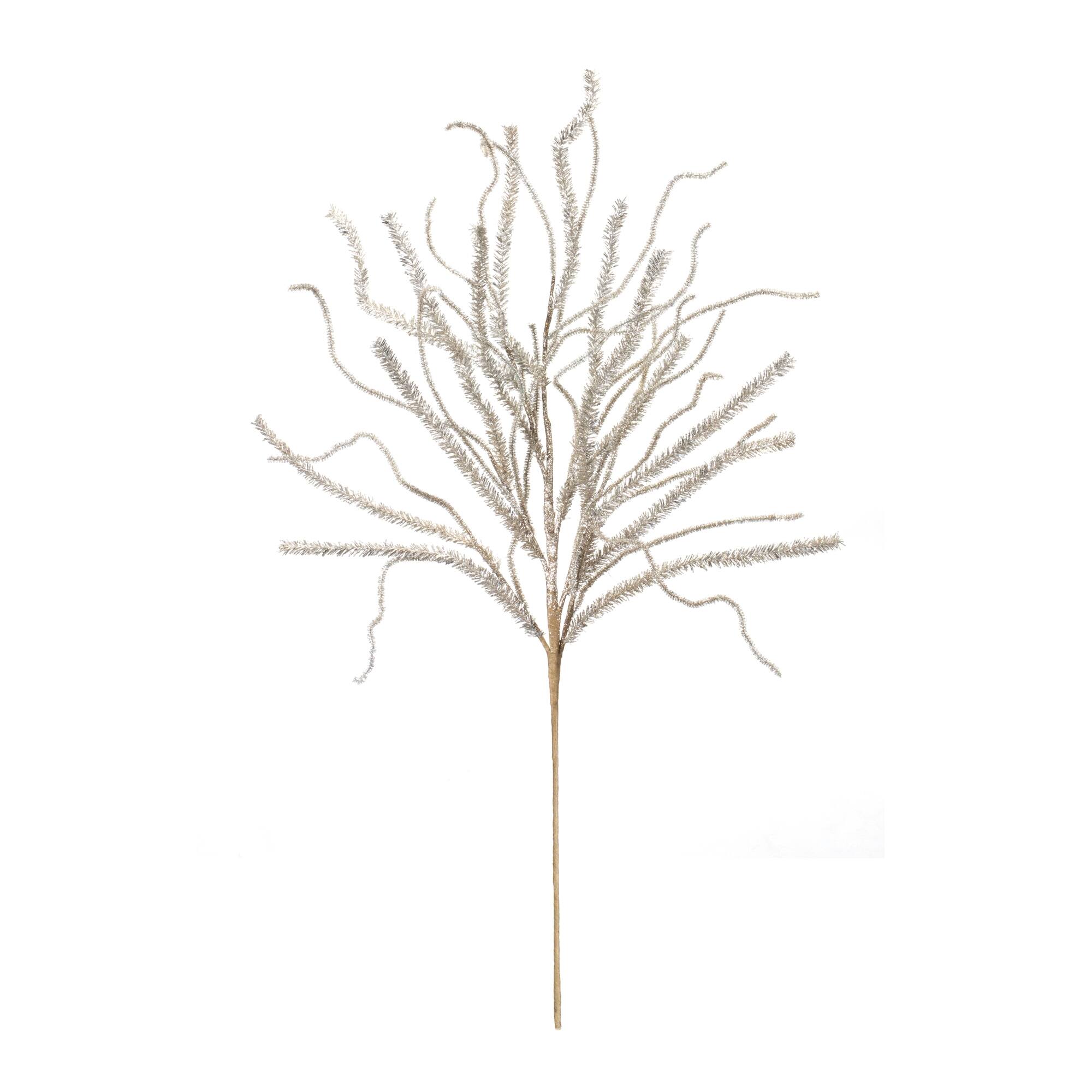 Angle. BreeBe - Glittered Pine Tinsel Branch (Set of 2) - Silver.
