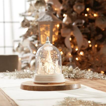 Front. BreeBe - LED Rotating Santa's Sleigh Globe 8.5"H - White.