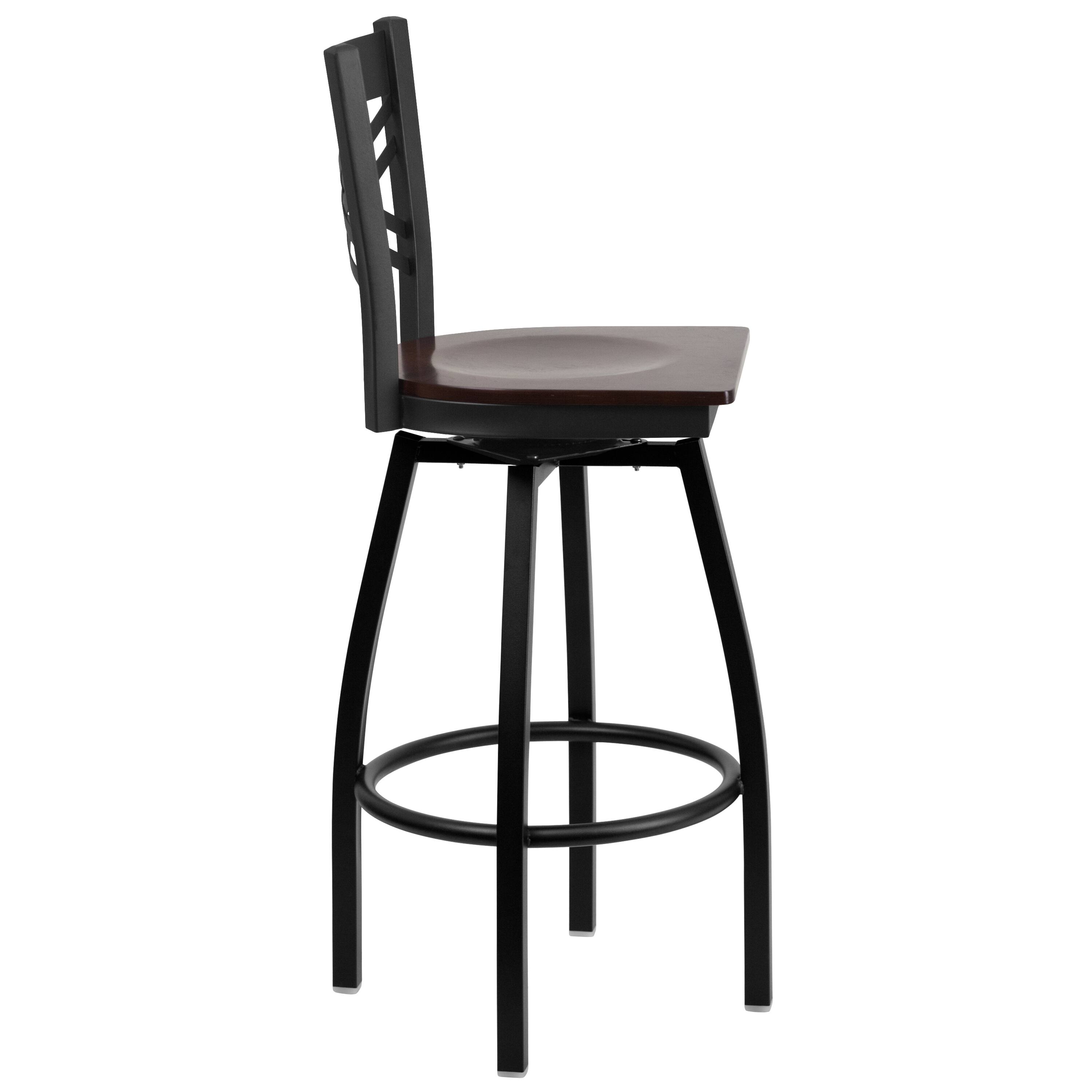 Alt View 5. Emma + Oliver - 2 Pack "X" Back Swivel Metal Barstool - Walnut Wood Seat/Black Metal Frame.