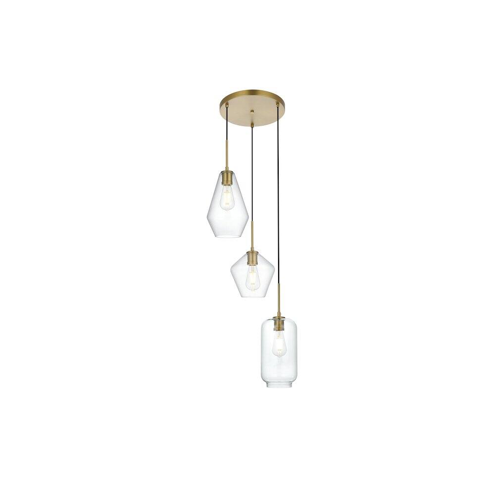 Alt View 1. Living District - Gene 17.5 Inch Pendant Clear Shade in Satin Gold - Satin Gold And Clear.