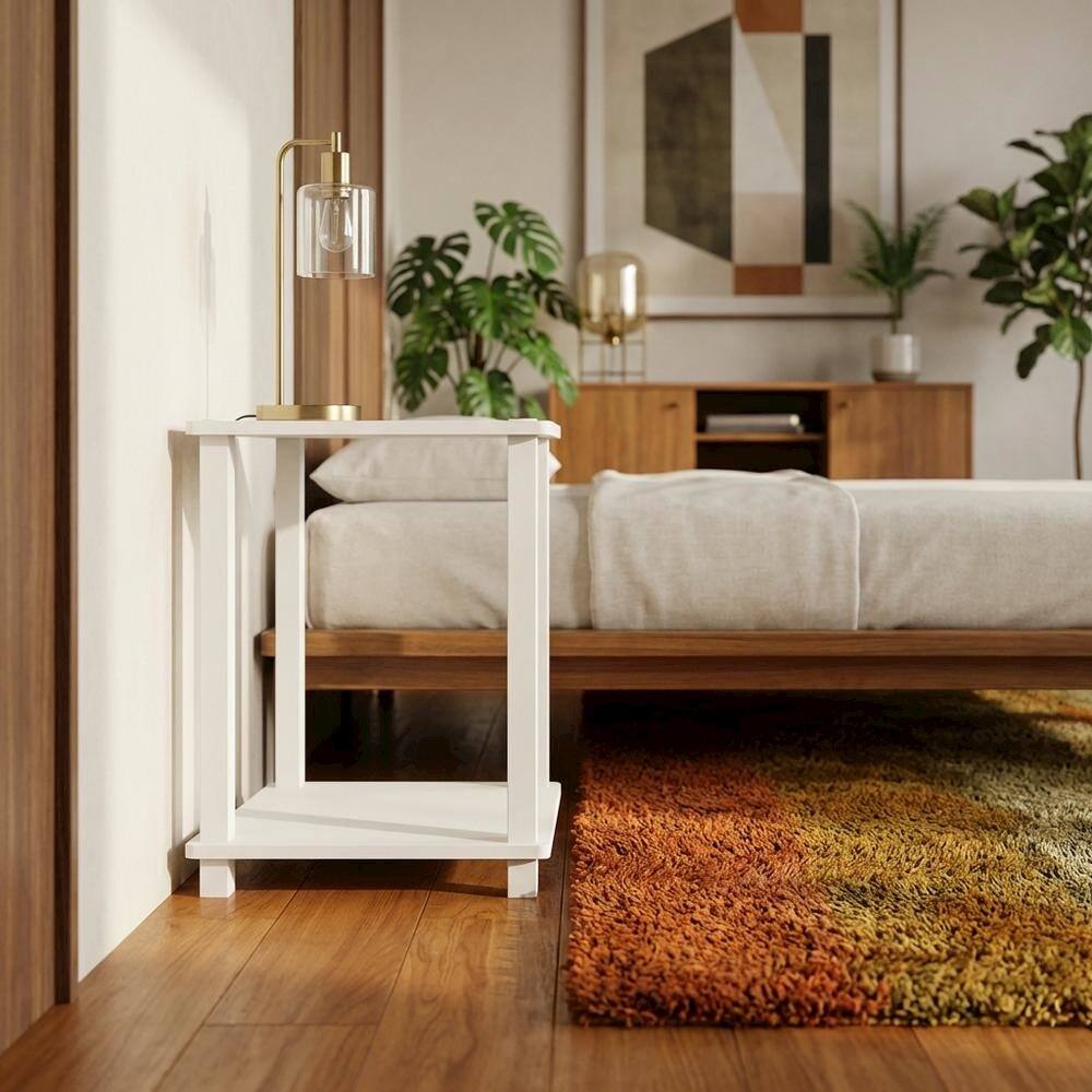 Alt View 2. FurniFact - Engineered Wood nightstand with compact design and versatile surface - White/White.