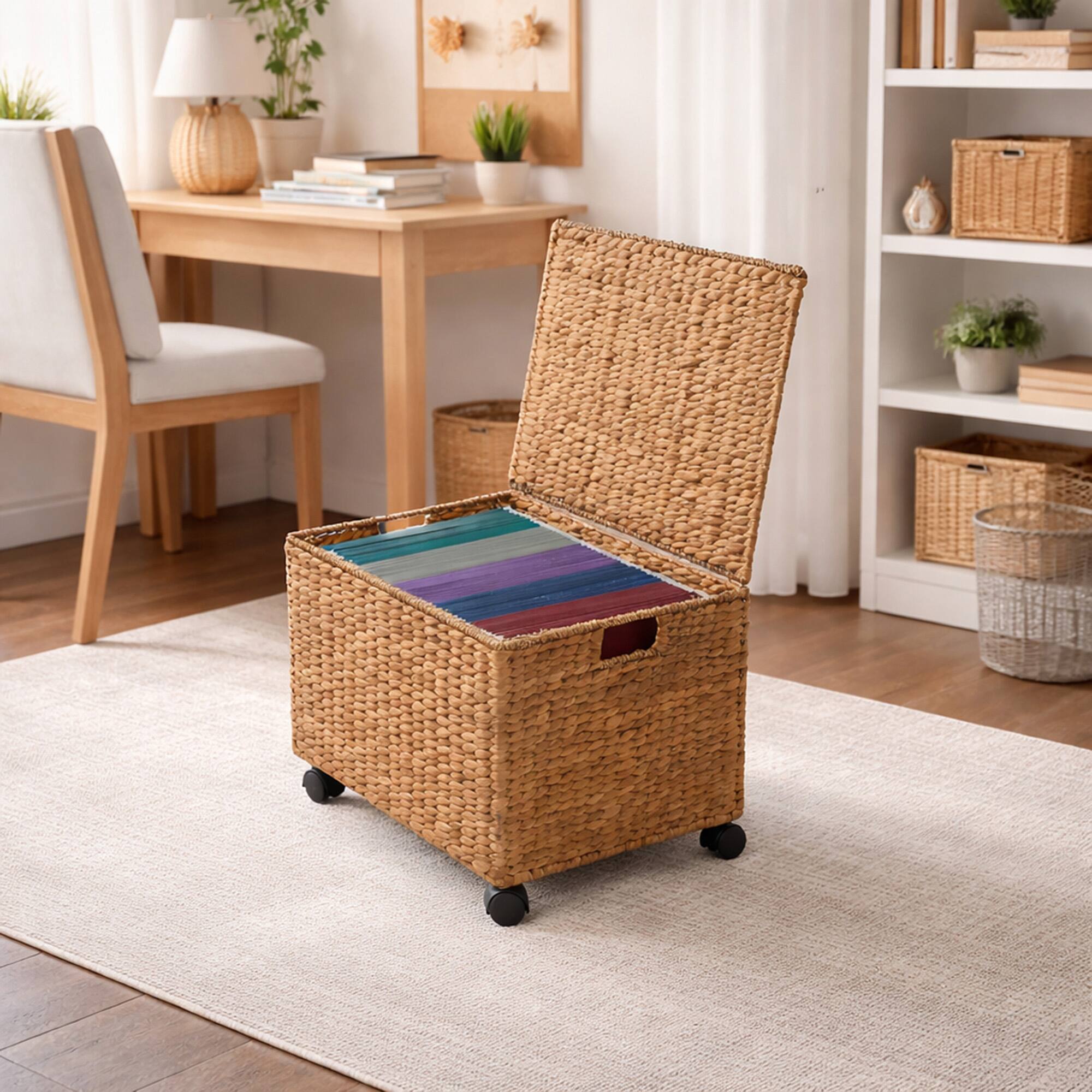 Alt View 1. Casafield - Rolling Filing Cabinet - Water Hyacinth File Organizer - Cinnamon.