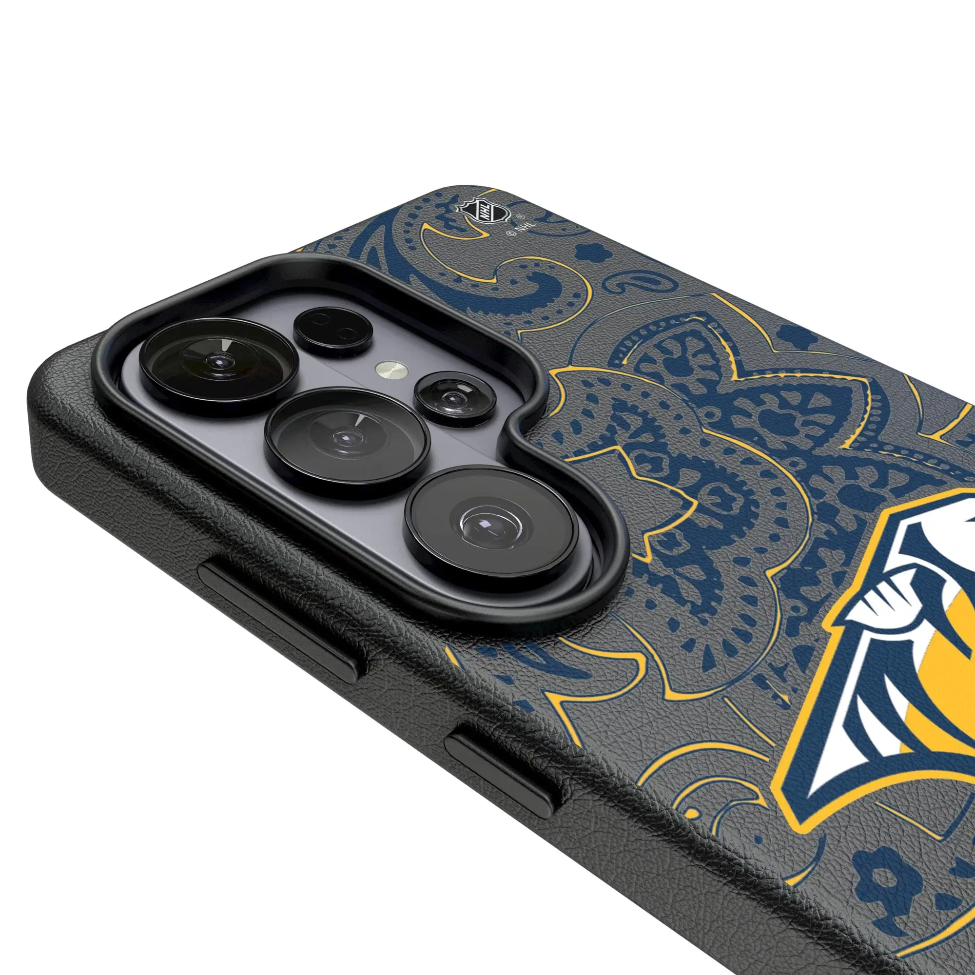 Alt View 2. Keyscaper - Nashville Predators Paisley Galaxy Magnetic Bump Case - S25 - Black.