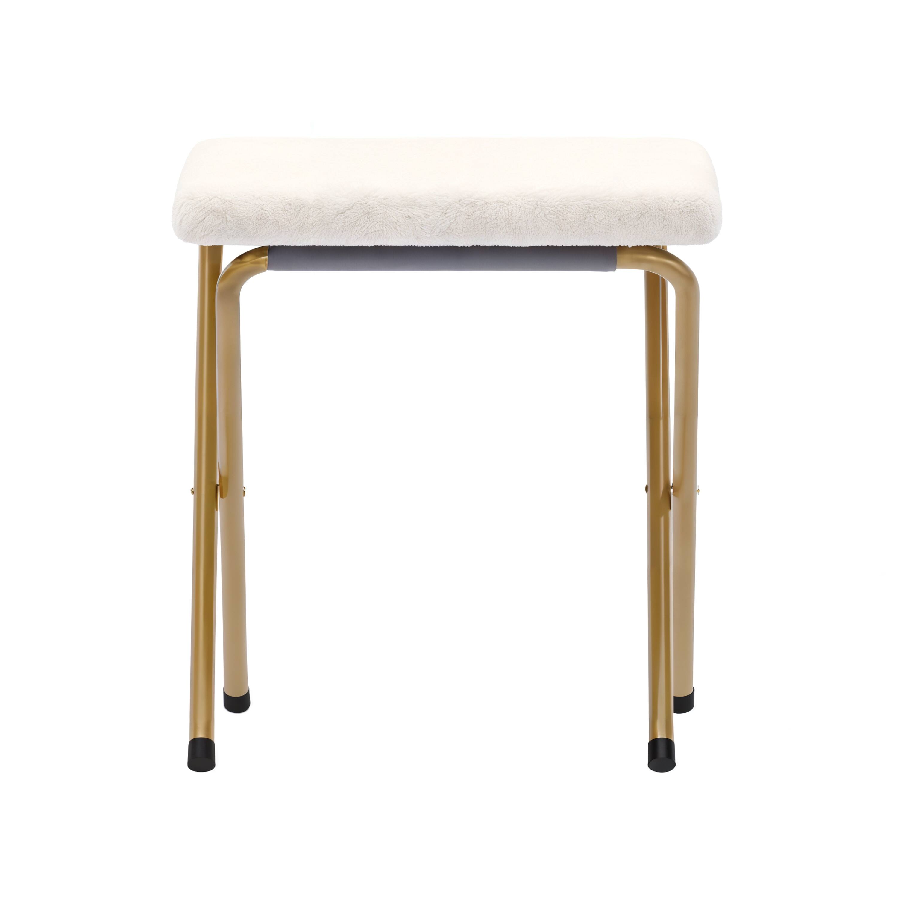 Alt View 10. Emma + Oliver - Janey Folding Double Saucer Chair with 2 Ottomans and Steel Frame for Dorm or Bedroom - Ivory Faux Shearling Fabric/Soft Gold Frame.