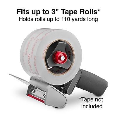 Fits up to 3" Tape Rolls*  
Holds rolls up to 110 yards long  
*Staples not included