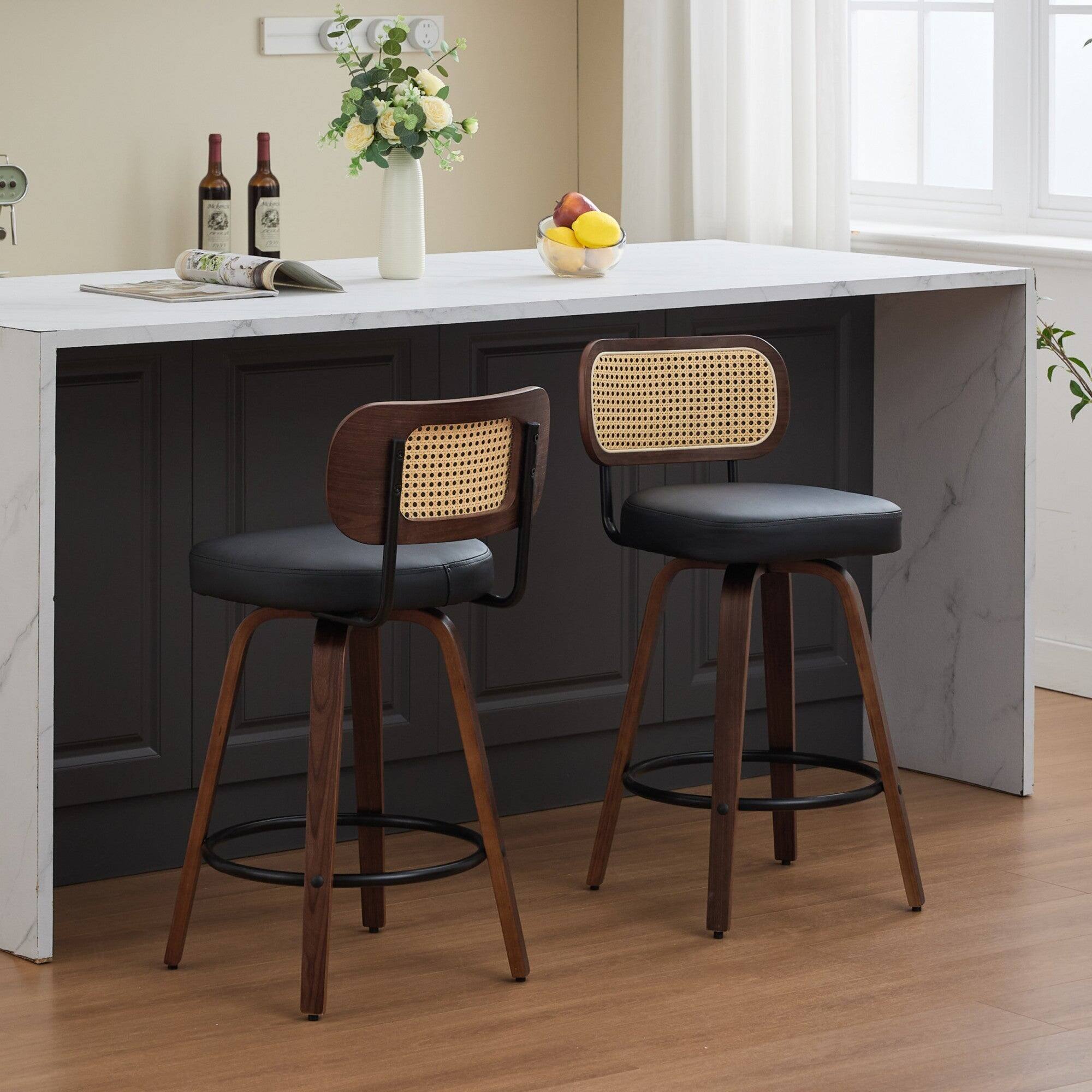 Alt View 10. Boyel Living - 26 Inch Swivel Counter Height Bar Stools Set of 2 with Walnut Bentwood Legs - Black.