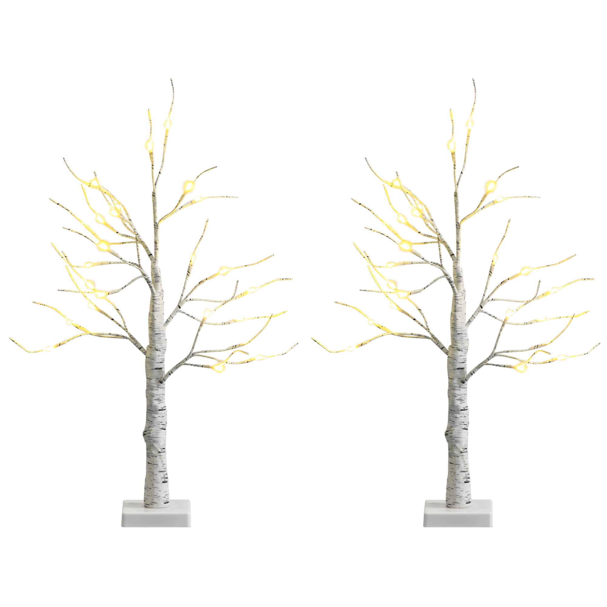 Gymax - 2PCS 2 FT Pre-lit Birch Tree Artificial Twig Birch Tree Christmas Decoration - White