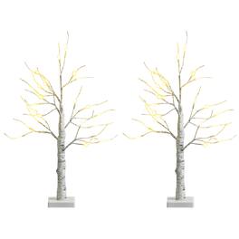 Gymax - 2PCS 2 FT Pre-lit Birch Tree Artificial Twig Birch Tree Christmas Decoration - White