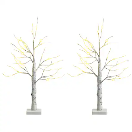 Front. Gymax - Gymax 2PCS 2 FT Pre-lit White Birch Tree Artificial Twig Birch Tree Christmas Decoration - White.