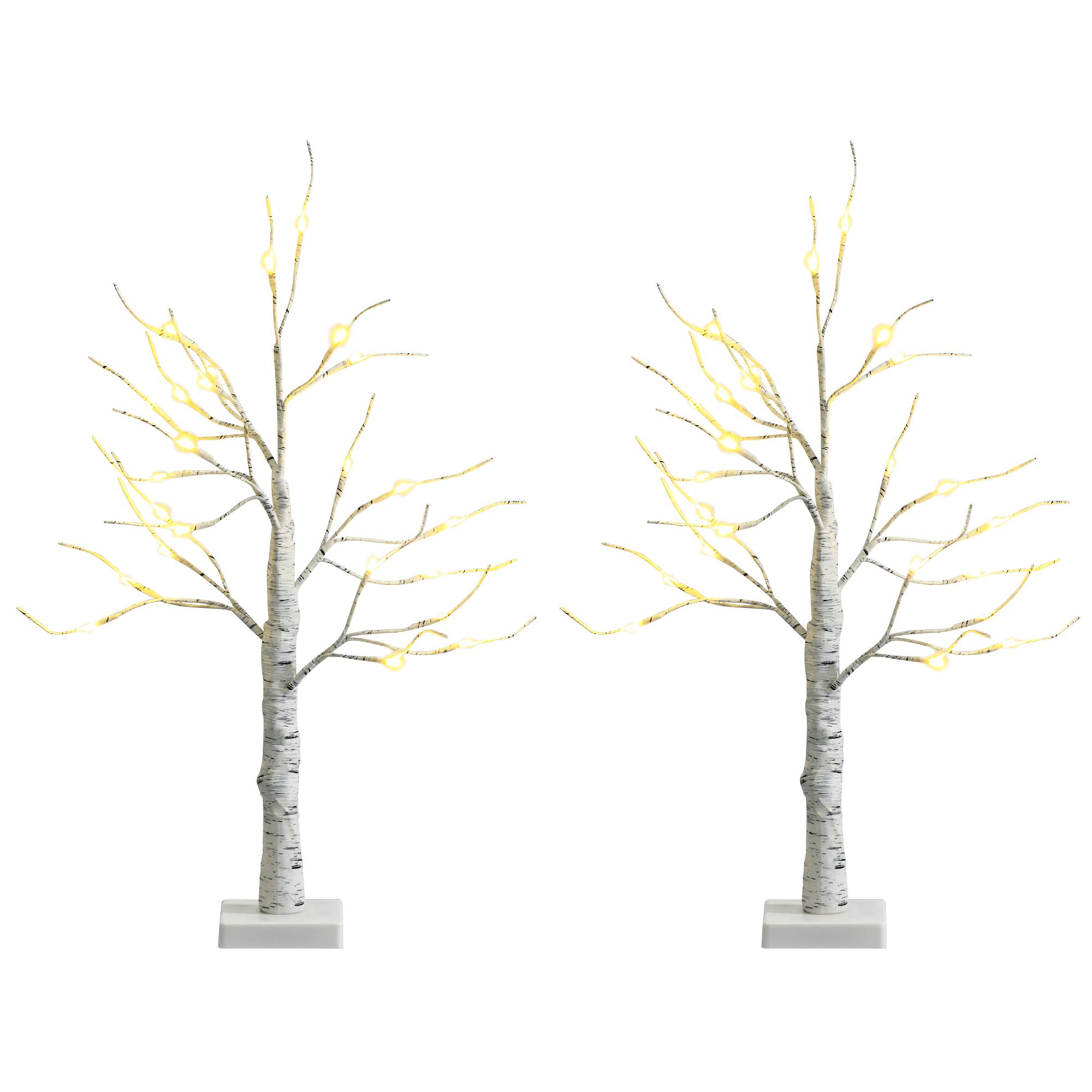 Front. Gymax - Gymax 2PCS 2 FT Pre-lit White Birch Tree Artificial Twig Birch Tree Christmas Decoration - White.