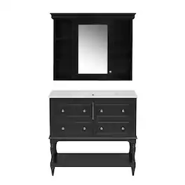 Boyel Living - 36 Inch Bathroom Vanity Set with Medicine Cabinet Ceramic Sink - Black